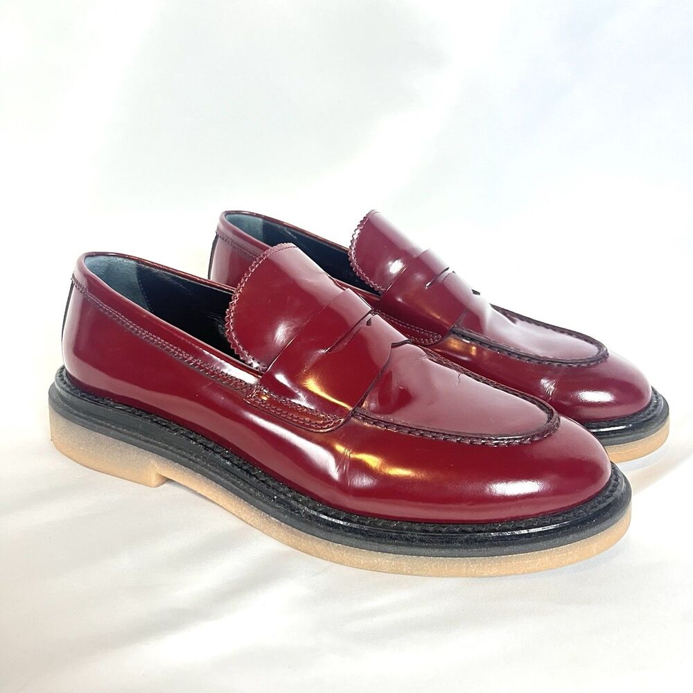AGL Burgundy Patent Leather Y2K Penny Loafers Women’s EU 37.5 Made in Italy